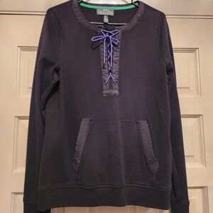 Ralph Lauren Black Knit Tie Top Purple Ties Front Pouch Pocket 100% Cotton